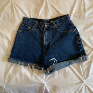 Levi’s high waisted shorts, dark wash